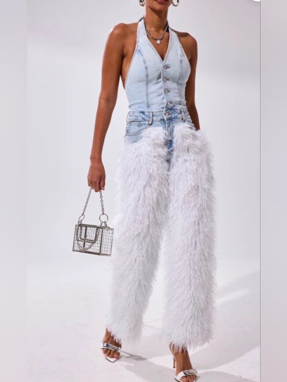 BADDIES ONLY DENIM FUR JUMPSUIT Sz 1x